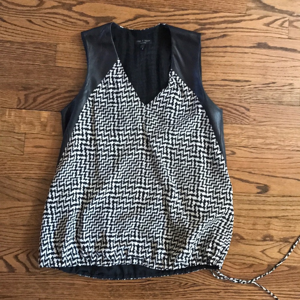 Rag & Bone 朗 Sleeveless Leather Silk B/W Check Tp